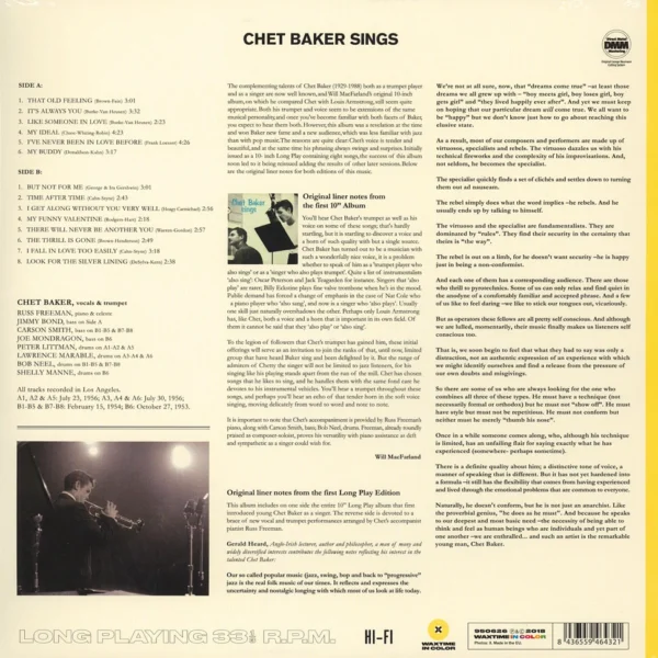 Chet Baker - Sings (Limited Solid Yellow Vinyl) - Görsel 2
