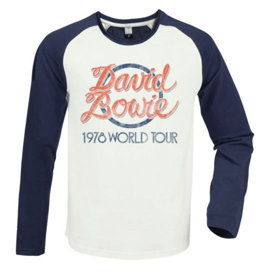 DAVID BOWIE David Bowie 1978 World Tour Vintage White / Navy Large Baseball Jersey Merch