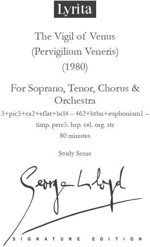 George Lloyd - Vigil of Venus (Pervigilium Veneris) for Soprano Book